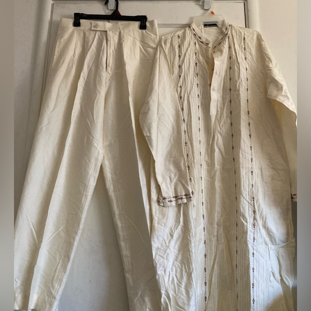 Cream Embroidered Kurta Set